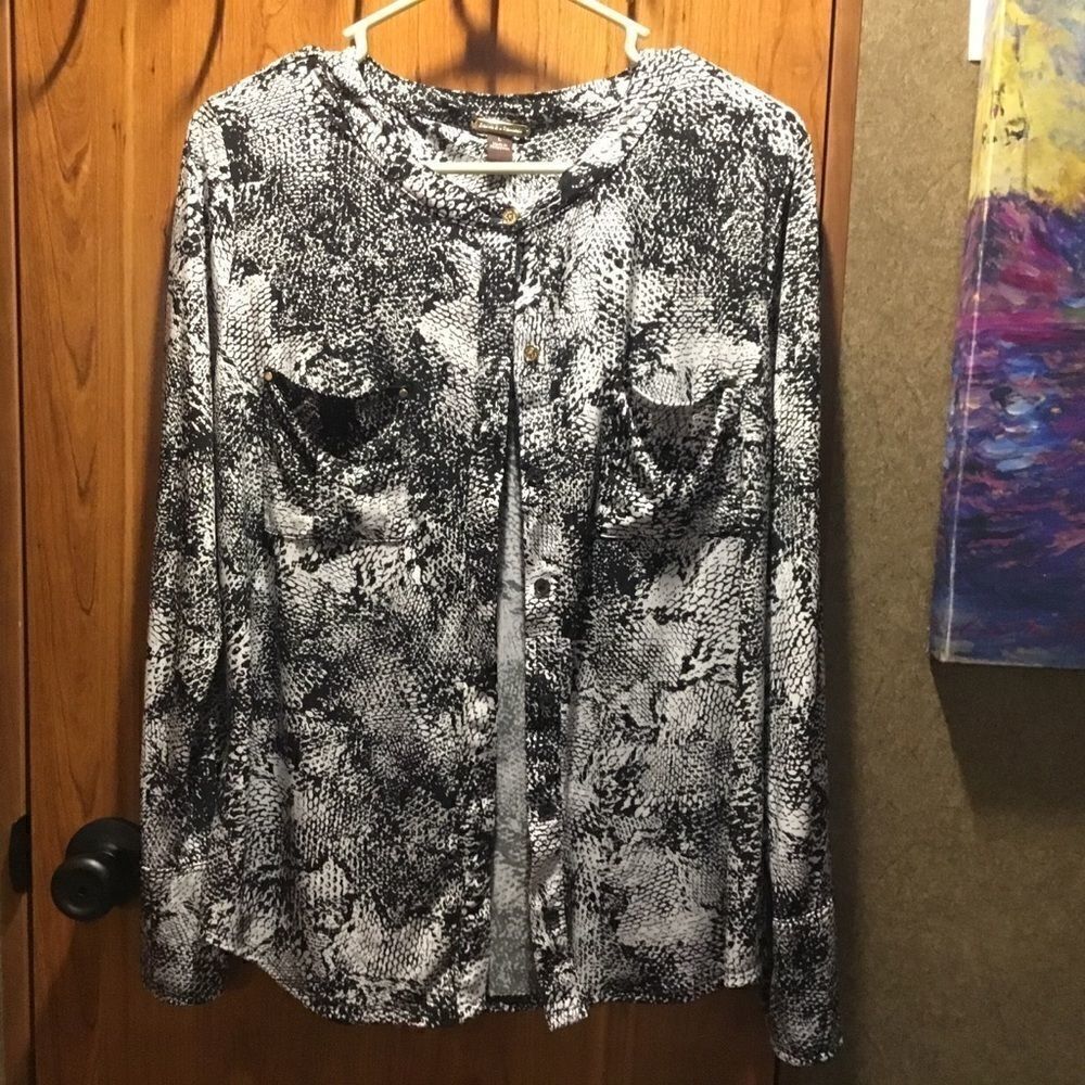 Dana Buchman Black & White Jersey Knit Blouse Sz L